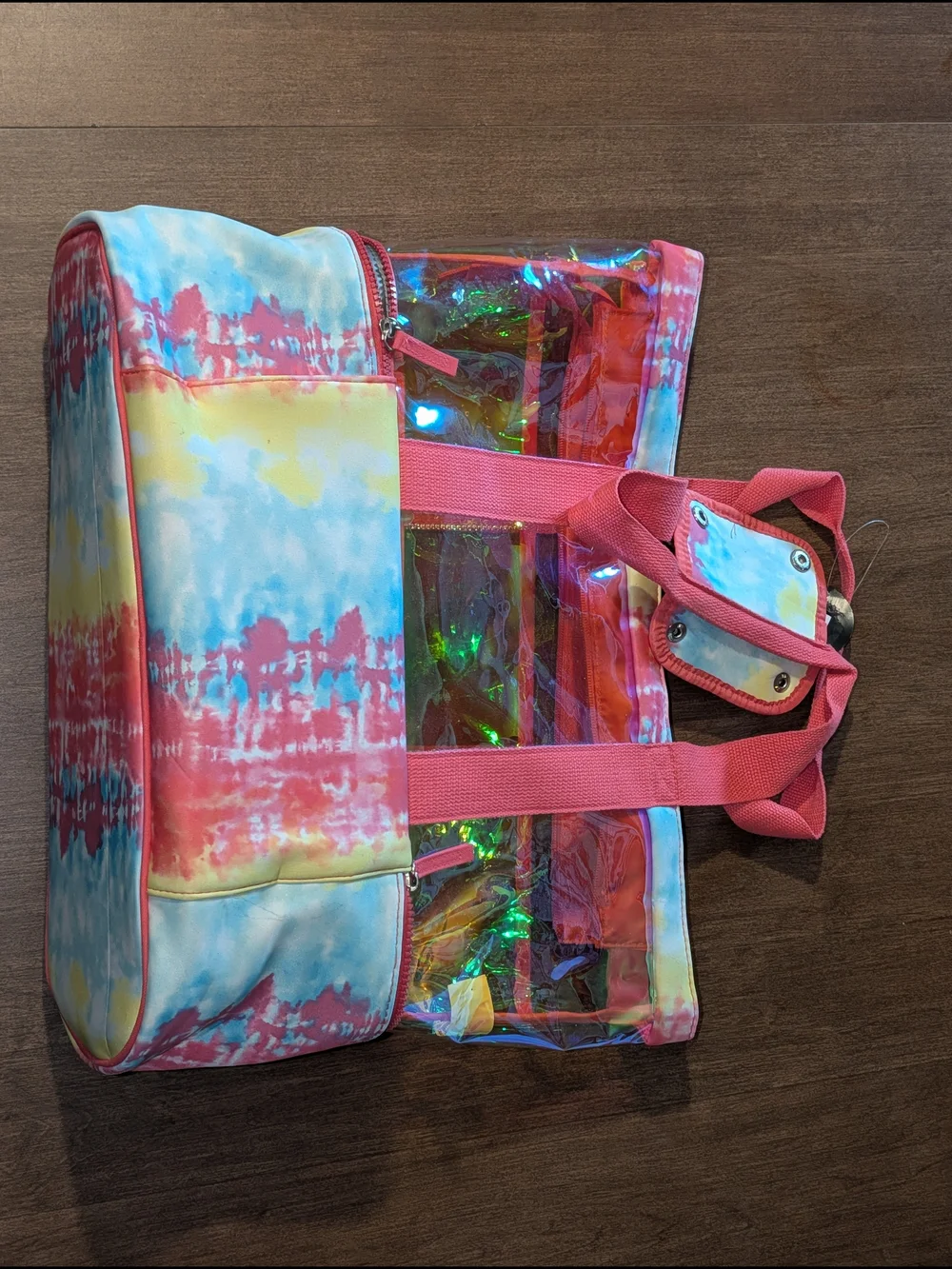 No Boundaries Pink Tie-Dye Clear Beach Tote with Holographic Panels